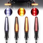 LivTee Super Bright 4PCS Motorcycle Indicators Flowing Turn Signal Brake Lights & Daytime Running Lights 12V for Motorbike Scooter Quad Cruiser Off Road, White/Red/Amber