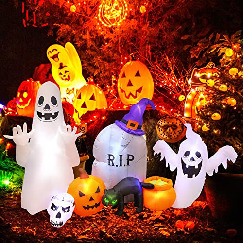 Halloween Inflatables Decorations: Ghost Cat Pumpkin - 8FT
