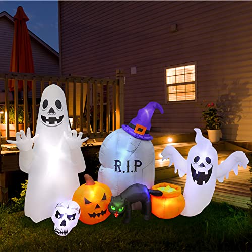 Halloween Inflatables Decorations: Ghost Cat Pumpkin - 8FT
