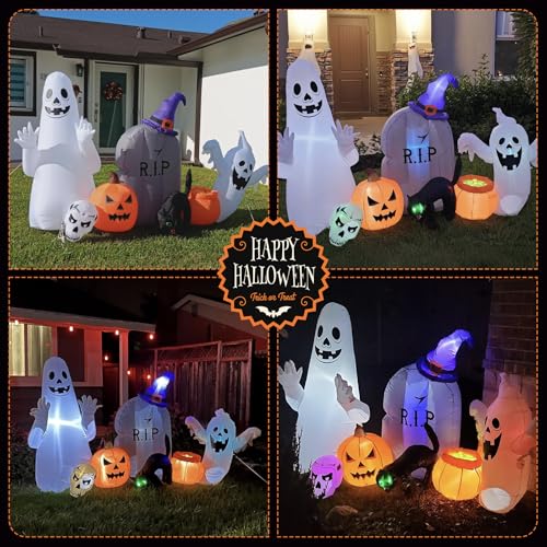 Halloween Inflatables Decorations: Ghost Cat Pumpkin - 8FT