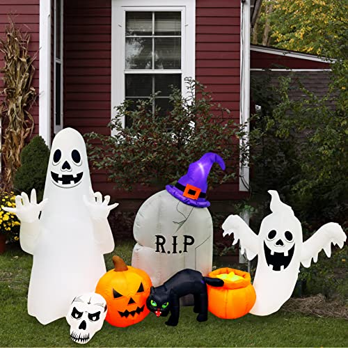 Halloween Inflatables Decorations: Ghost Cat Pumpkin - 8FT