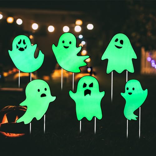 Halloween Decorations Outdoor Yard Signs,Glow in the Dark 6PCS Halloween Scary Ghost Yard Signs with Stakes for Spooky Halloween Lawn Patio Yard Garden Outdoor Decoration