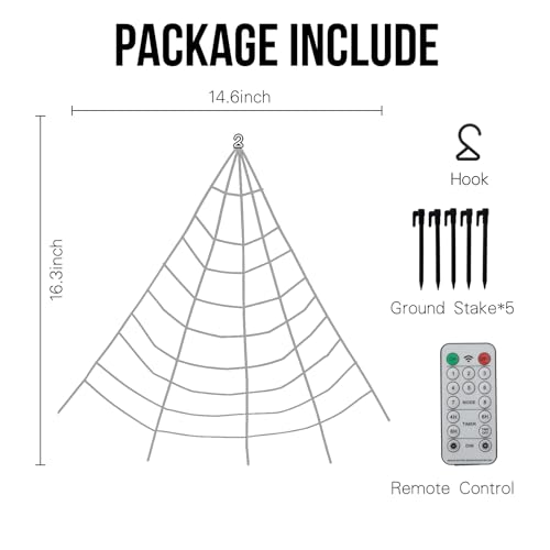 Spider Web Halloween Decoration Outdoor Lights, 125 Purple LED Light Up 16.4Ft Giant Spiderweb, Waterproof Battery Operated Halloween Decor Outdoor 8 Modes Lighted Decor for Yard Outside
