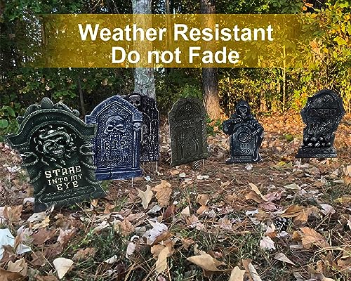 Halloween Tombstone Decorations Gravestone Decor for Graveyard Headstone Yard Signs Outdoor Lawn Yard Garden Decorations Halloween Yard Stakes - 6PCS