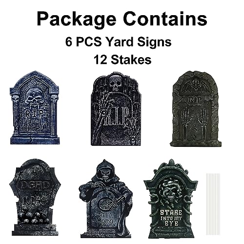 Halloween Tombstone Decorations Gravestone Decor for Graveyard Headstone Yard Signs Outdoor Lawn Yard Garden Decorations Halloween Yard Stakes - 6PCS