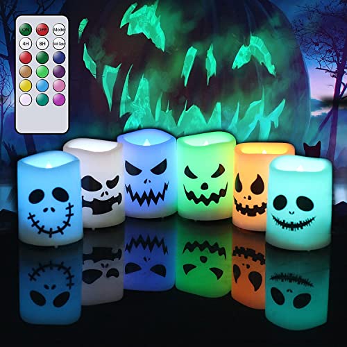 Flameless Halloween Votive Candles with Remote - 6 Pack