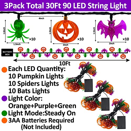 Halloween Lights: 30Ft 90LED Pumpkins, Bats, Spider