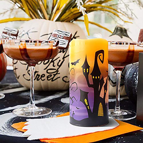 Halloween LED Flameless Candles Set - Spooky Decals, Orange