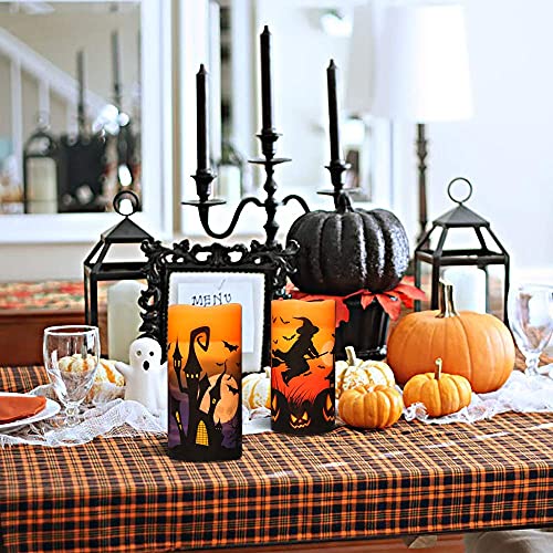 Halloween LED Flameless Candles Set - Spooky Decals, Orange