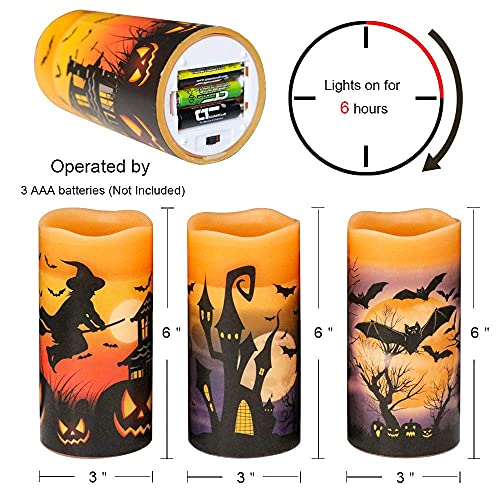 Halloween LED Flameless Candles Set - Spooky Decals, Orange