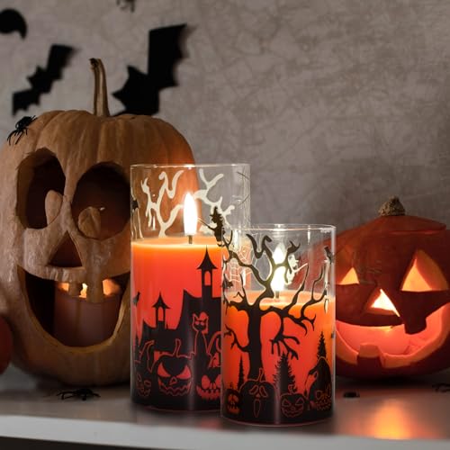 Orange LED Halloween Candles with Remote Control