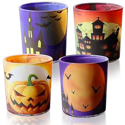 Halloween Glass Votive Candle Holders - 4PCS