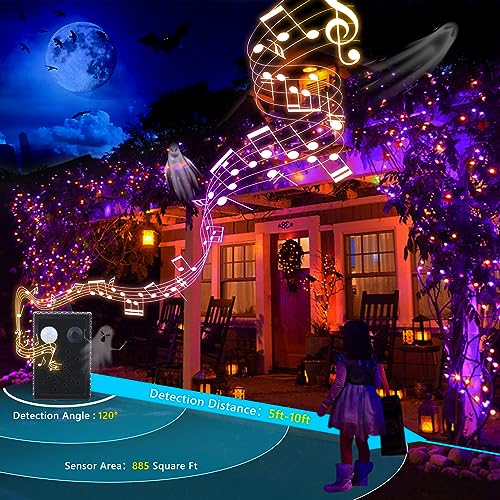 Halloween Outdoor Lights: 82FT 200 LED Spooky Music