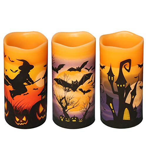Halloween LED Flameless Candles Set - Spooky Decals, Orange