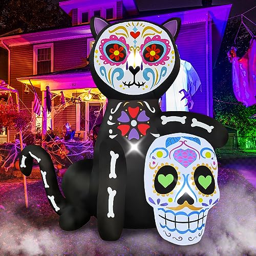 Halloween Blowout: 5FT Inflatable Black Cat & Sugar Skull