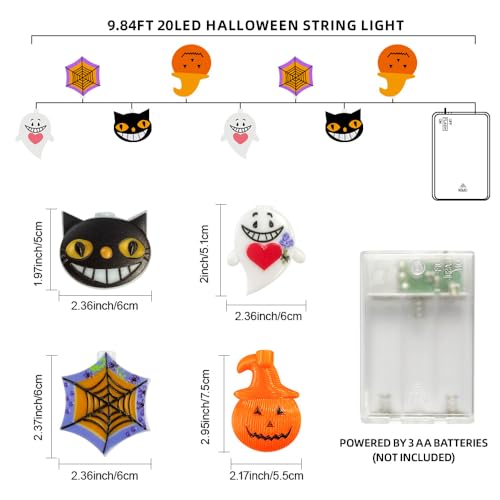 Halloween Ghost, Pumpkin, Spiderweb, Cat, String Lights