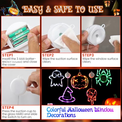 5Pack Halloween LED Window Lights - Pumpkin Spider Witch Hat Ghost Eyeball