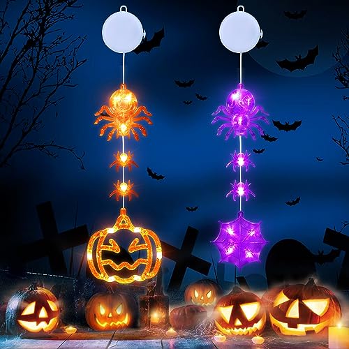 Halloween Window Lights: Pumpkin Spider Web Décor
