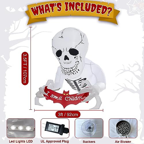 OurWarm 3.5FT LED Skull Halloween Inflatables Yard Decor