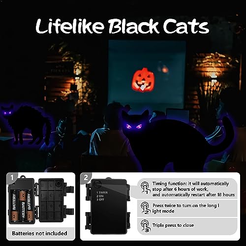 Halloween Yard Signs with Lights, 4 PCS Black Cats Outdoor Decorations, Trick or Treat Yard with Stakes, Corrugate Waterproof Halloween Thickened Themed Lawn Decorating for Pathway, Garden, Outside