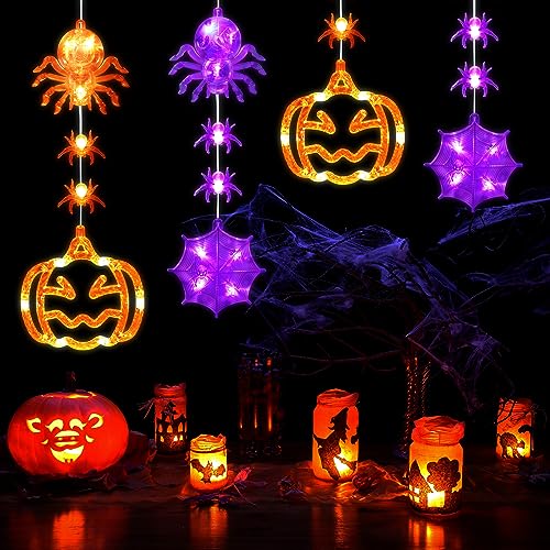 Halloween Window Lights: Pumpkin Spider Web Décor
