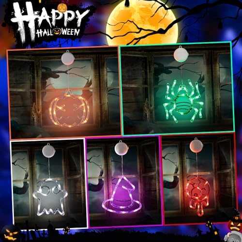 5Pack Halloween LED Window Lights - Pumpkin Spider Witch Hat Ghost Eyeball