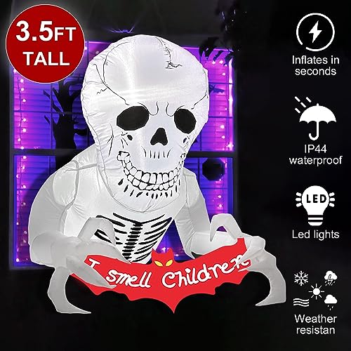 OurWarm 3.5FT LED Skull Halloween Inflatables Yard Decor