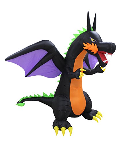 8-Foot Lighted Halloween Inflatable Fire Dragon with Wings