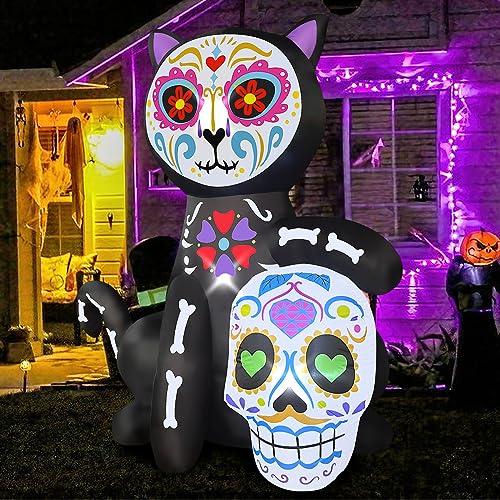 Halloween Blowout: 5FT Inflatable Black Cat & Sugar Skull