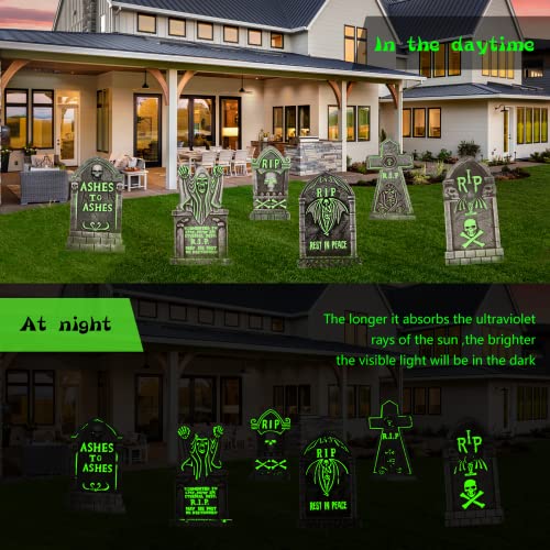 Halloween Yard Signs Stakes Outdoor Decorations - Luminous warning sign/tombstone Lawn Decorations Signs for Garden Yard Scary Halloween Witch Decorations Outside (tombstone-6pc)