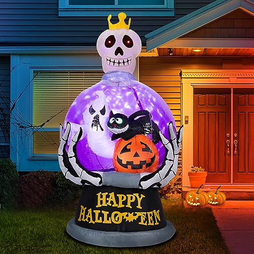 6ft LED Skull Halloween Inflatable Snow Globe