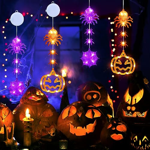 Halloween Window Lights: Pumpkin Spider Web Décor