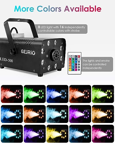 Fog Machine, 500W Smoke Machine with 16 Color Controllable Lights Effect, Automatic Fog Machine Outdoor with Wireless and Wired Remote Control for Christmas Halloween Parties & Stage