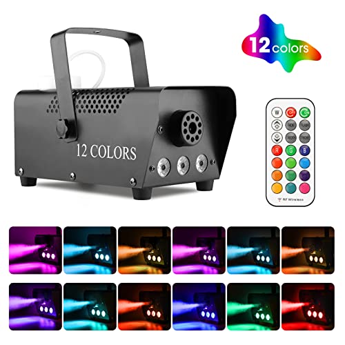 Fog Machine with Lights - 3 Stage LED Lights with 12 Colors & Strobe Effect for Party Wedding Holiday Christmas - Fansteck 500W Upgraded Remote Portable Smoke Machine