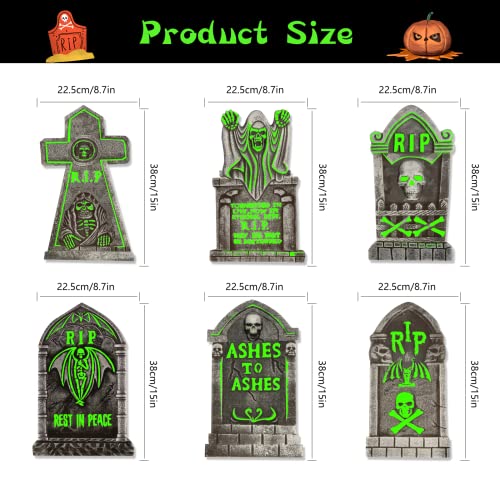 Halloween Yard Signs Stakes Outdoor Decorations - Luminous warning sign/tombstone Lawn Decorations Signs for Garden Yard Scary Halloween Witch Decorations Outside (tombstone-6pc)