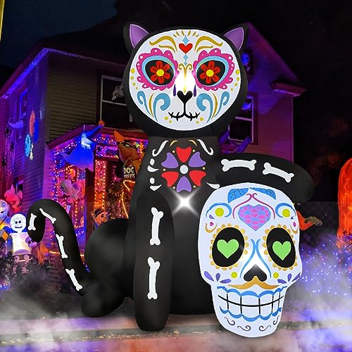 Halloween Blowout: 5FT Inflatable Black Cat & Sugar Skull