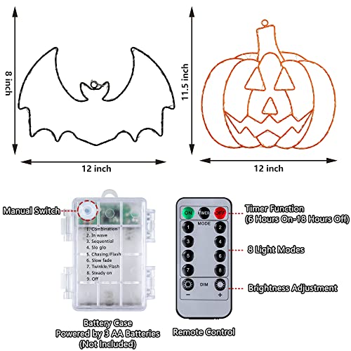 Halloween Bat Pumpkin Window Lights - 2 Pack