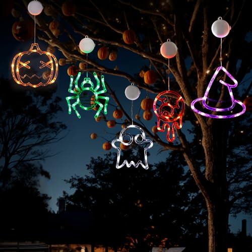 5Pack Halloween LED Window Lights - Pumpkin Spider Witch Hat Ghost Eyeball