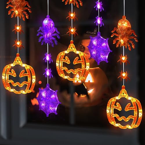 Halloween Window Lights: Pumpkin Spider Web Décor