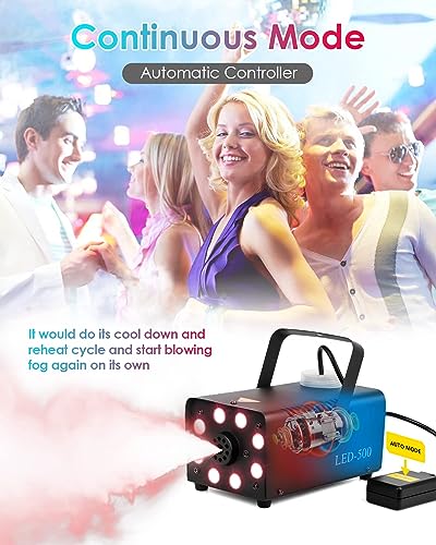 Fog Machine, 500W Smoke Machine with 16 Color Controllable Lights Effect, Automatic Fog Machine Outdoor with Wireless and Wired Remote Control for Christmas Halloween Parties & Stage