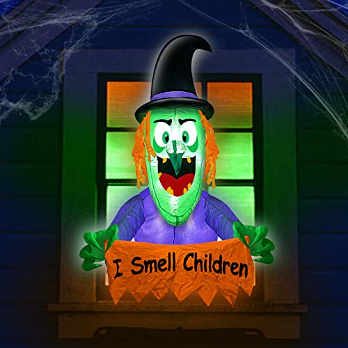 4 Ft Outdoor Halloween Witch Inflatable with LED Banner
