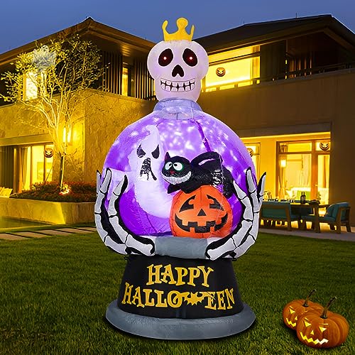 6ft LED Skull Halloween Inflatable Snow Globe