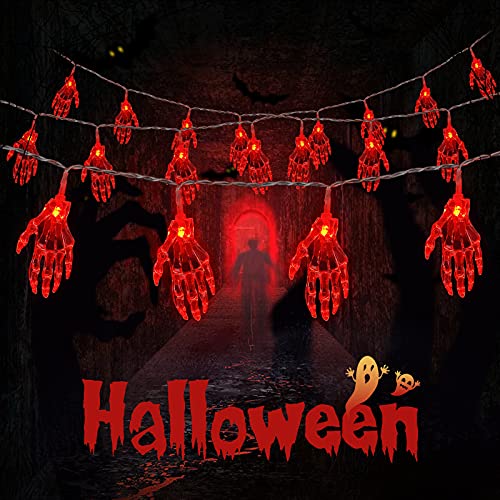 Skeleton Hand String Lights - Halloween Decor (Red)