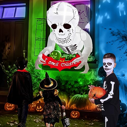 OurWarm 3.5FT LED Skull Halloween Inflatables Yard Decor