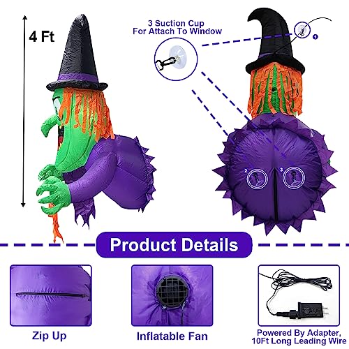4 Ft Outdoor Halloween Witch Inflatable with LED Banner