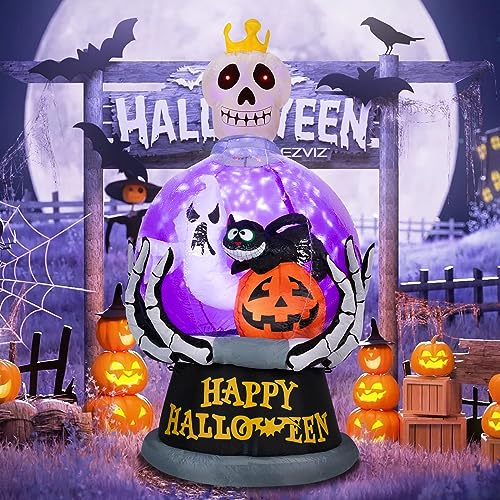 6ft LED Skull Halloween Inflatable Snow Globe