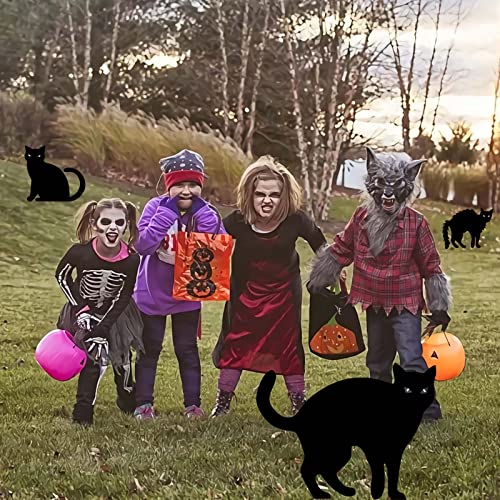 Halloween Yard Signs with Lights, 4 PCS Black Cats Outdoor Decorations, Trick or Treat Yard with Stakes, Corrugate Waterproof Halloween Thickened Themed Lawn Decorating for Pathway, Garden, Outside