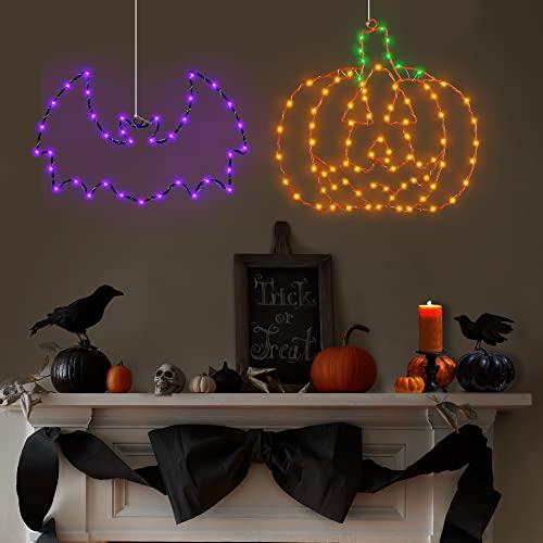 Halloween Bat Pumpkin Window Lights - 2 Pack