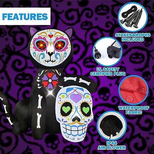 Halloween Blowout: 5FT Inflatable Black Cat & Sugar Skull