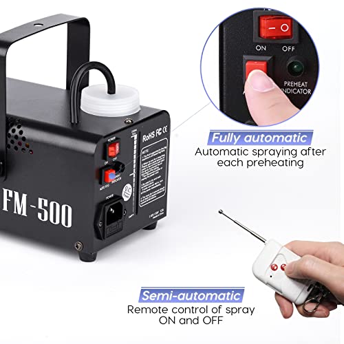 Fog Machine JDR Mini 500W Smoke Machine with Auto Mode and Wireless Remote Control Portable Fogger for Outdoor, Parties, Stage Effect, Indoor, Disco, Halloween, Disinfection or Weddings 2500CFM|FM-3